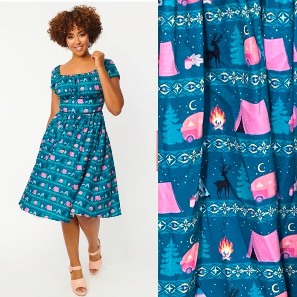 Unique Vintage Camping Motif Valencia Swing Dress